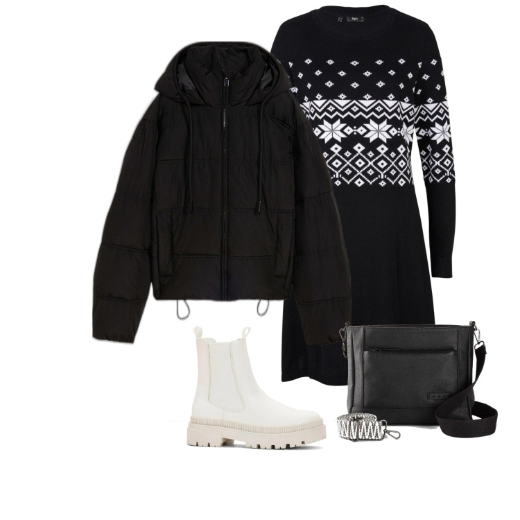 Outfit femme - Robe pull. Style Basique pour Tous les jours. Assortir avec robes, sacs en bandoulière, doudounes, boots.