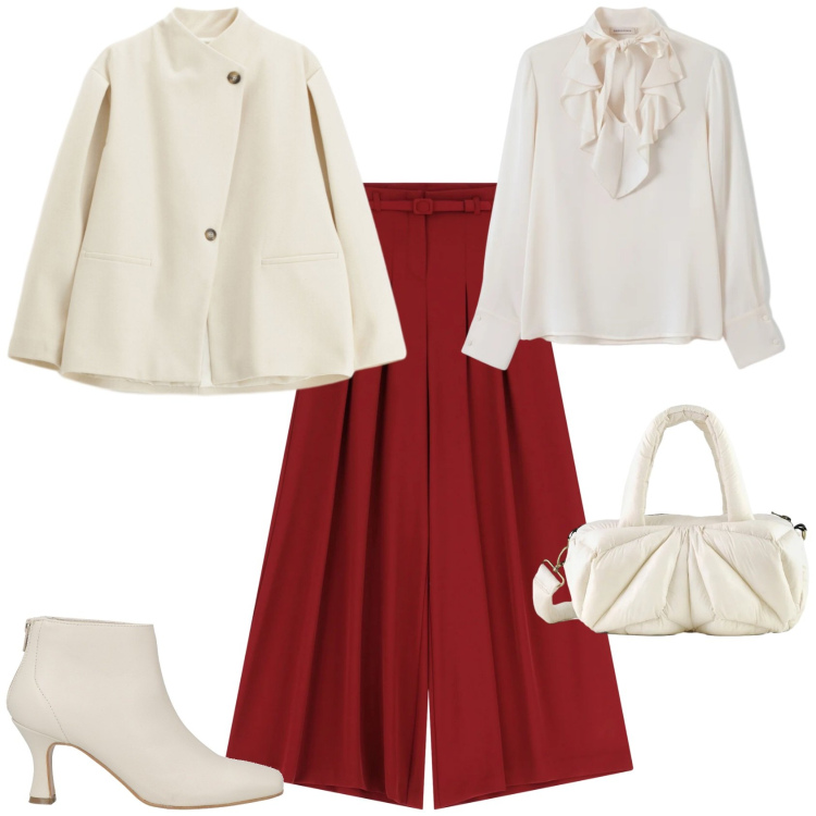 Outfit donna - Chic ogni giorno. Stile Chic per Tutti i giorni. Abbinamento con stivaletti, pantaloni a palazzo, blazer, bluse, borse a mano.