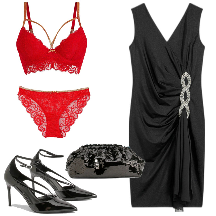 Outfit femme - Glamour. Style Glamour pour Soirée dehors. Assortir avec robes, jupes-culotte, soutiens-gorge, escarpins, pochette.