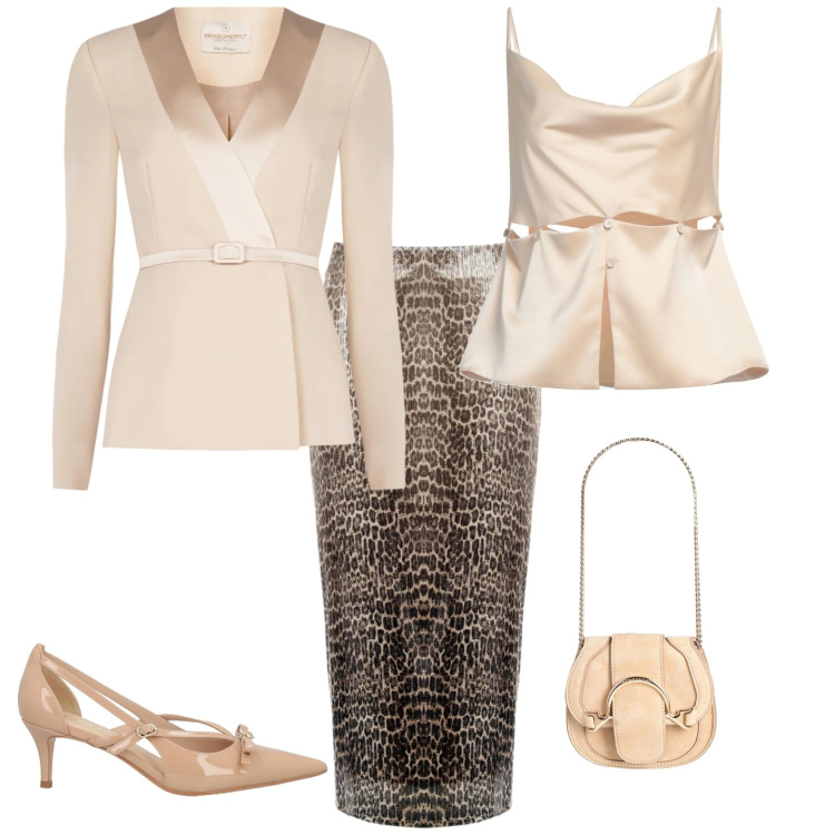 Outfit donna - Bon ton evento cerimonia serata. Stile Bon Ton per Serata fuori. Abbinamento con marsupi, top, décolleté, gonne longuette, blazer.