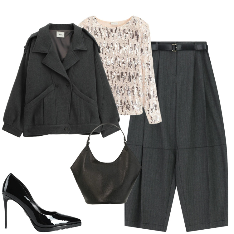Outfit donna - City. Stile Urban per Tutti i giorni. Abbinamento con maglieria, décolleté, pantaloni, borse a spalla, blazer.
