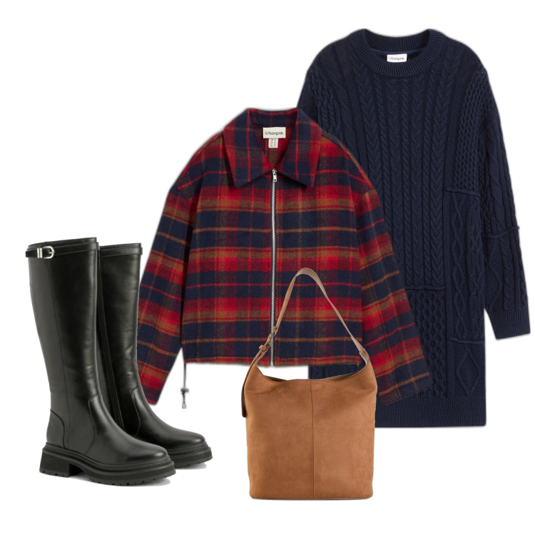 Outfit femme - Robe maille torsadée. Style Casual pour Tous les jours. Assortir avec blazers, robes, sacs seau, bottes.