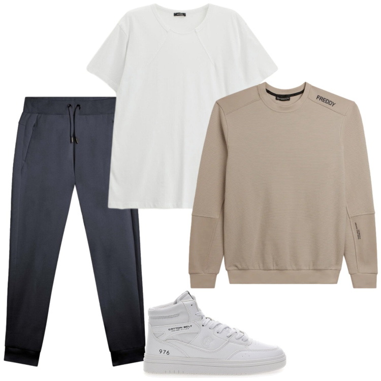 Outfit uomo - Comodità. Stile Casual per Sport. Abbinamento con t-shirt, pantaloni, felpe, sneakers.