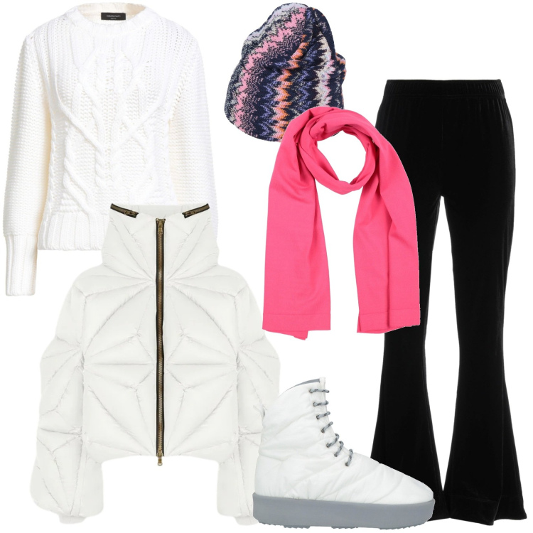 Outfit donna - Le mie Olimpiadi a Cortina. Stile Casual per Tutti i giorni. Abbinamento con pullovers, stivaletti, sciarpe, pantaloni sportivi, cappelli, piumini.