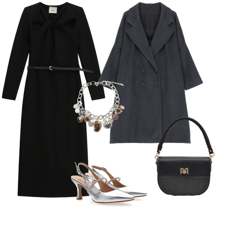 Outfit donna - Décolleté argento. per Serata fuori. Abbinamento con cappotti, braccialetti con ciondoli, vestiti asimmetrici, borse a spalla, décolleté.