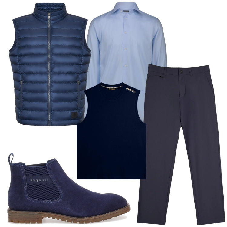 Outfit uomo - Total look #2334173. Stile Trendy per Tutti i giorni. Abbinamento con canottiere, pantaloni chino, piumini, stivali e stivaletti, camicie.