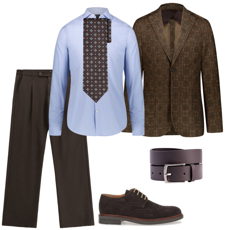 Outfit uomo - In ufficio. Stile Business/Elegante per Ufficio. Abbinamento con pantaloni, camicie, giacche, scarpe stringate, cinture, cravatte.