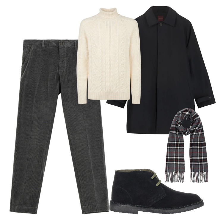 Outfit uomo - Finalmente weekend. Stile Casual per Tutti i giorni. Abbinamento con pantaloni chino, maglieria, sciarpe, parka, stivali e stivaletti.