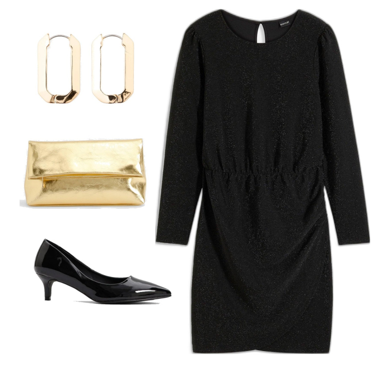 Outfit femme - Basic soirée. Style Basique pour Soirée dehors. Assortir avec robes, chaussures à talon, boucles d'oreilles, pochette.