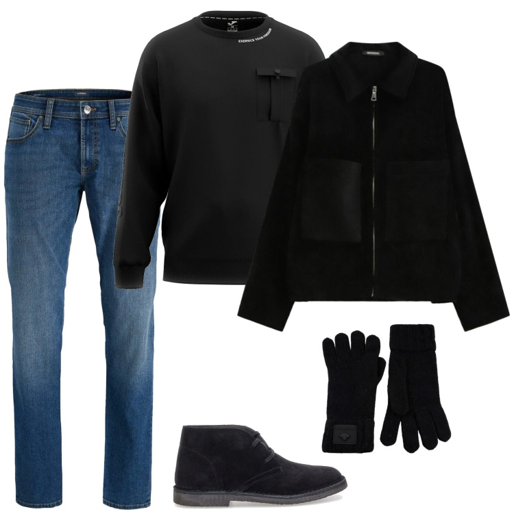 Outfit uomo - Francesco. Stile Casual per Tutti i giorni. Abbinamento con jeans, cappotti, guanti, stivali e stivaletti, felpe.