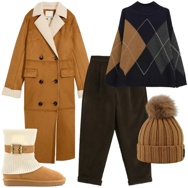 Outfit donna - Le mie Olimpiadi a Cortina. Stile Casual per Tutti i giorni. Abbinamento con cappotti, pullovers, pantaloni, berretti, stivaletti.