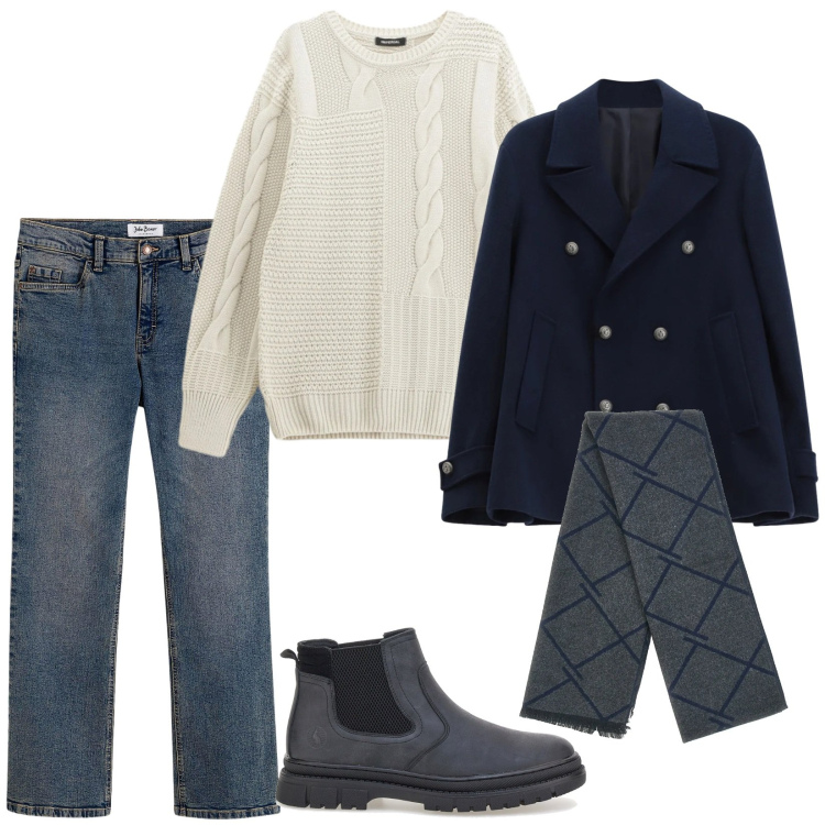 Outfit uomo - Perfetto così. Stile Casual per Tutti i giorni. Abbinamento con jeans bootcut, maglieria, cappotti, sciarpe, stivali e stivaletti.