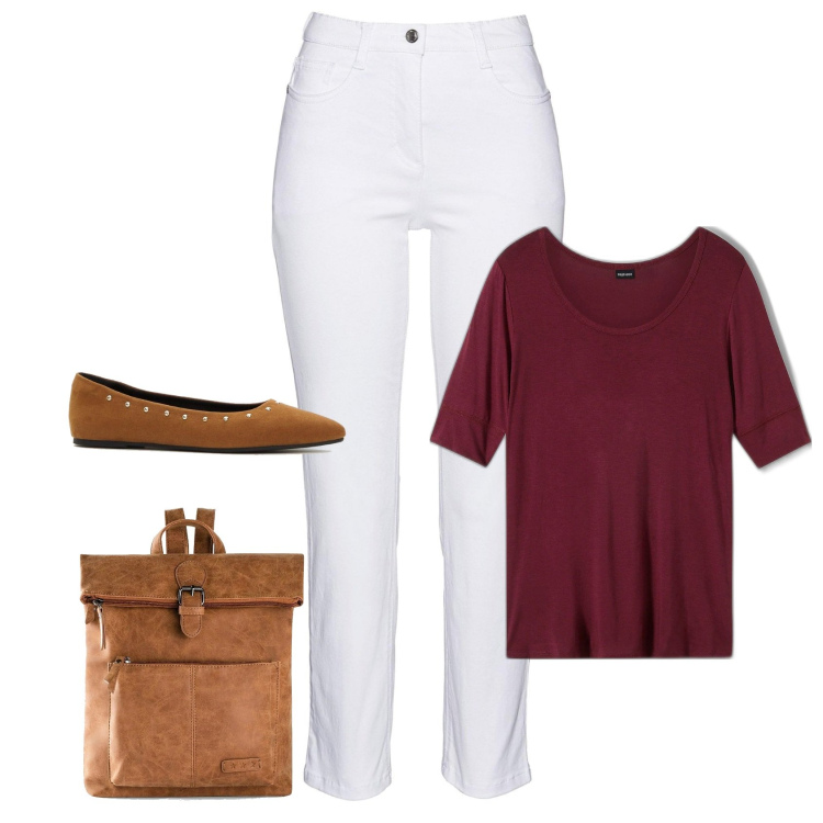 Outfit femme - Slim blanc. Style Basique pour Tous les jours. Assortir avec t-shirts, pantalon , sacs à dos, ballerines.