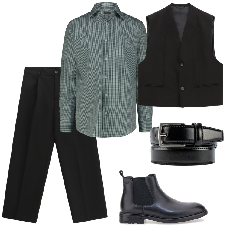 Outfit uomo - San Valentino. Stile Business/Elegante per Serata speciale. Abbinamento con gilet, pantaloni, camicie, cinture, stivali e stivaletti.