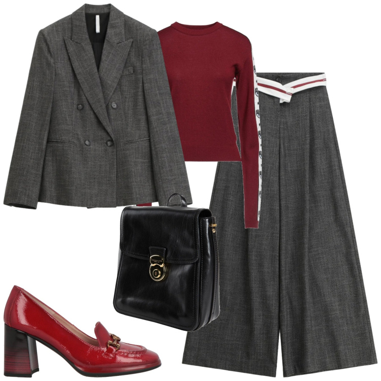 Outfit donna - Total look #2334229. Stile Trendy per Tutti i giorni. Abbinamento con zaini, pullovers, mocassini, pantaloni a palazzo, blazer.
