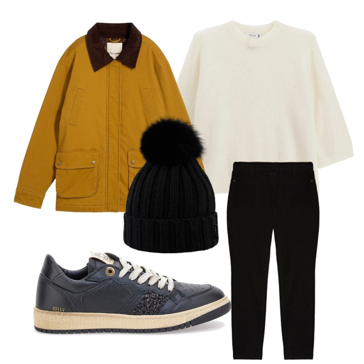 Outfit donna - Berretto beanie in lana merino. Stile Basic per Tutti i giorni. Abbinamento con parka, pullovers, berretti, sneakers, jeggings.