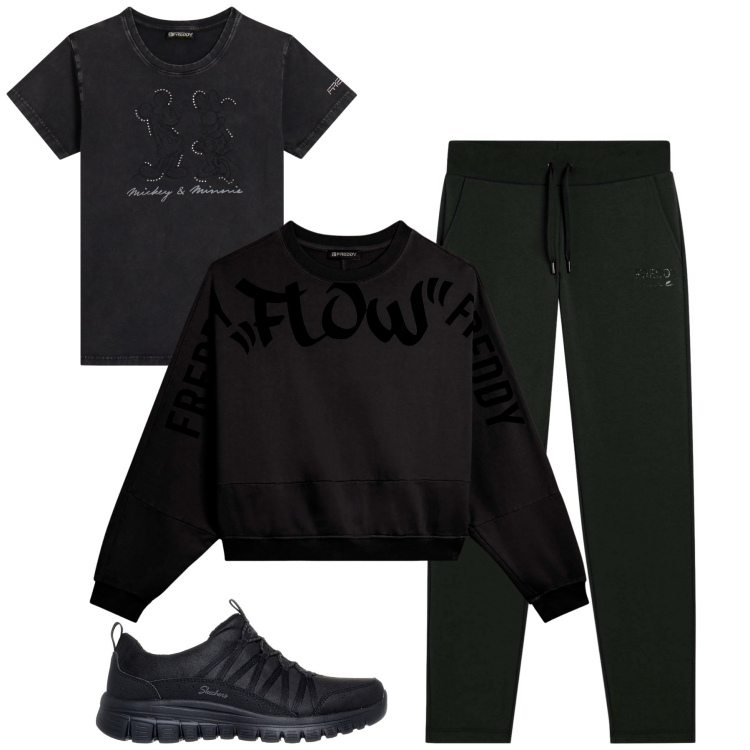 Outfit donna - Freddy. Stile Casual per Tutti i giorni. Abbinamento con felpe, pantaloni, t-shirt, sneakers.