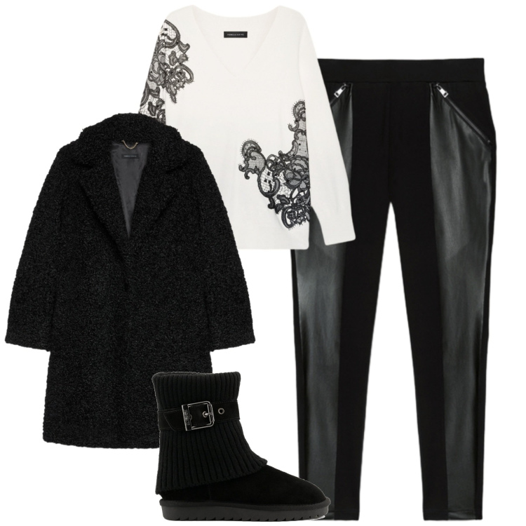 Outfit donna - Febbraio. Stile Casual chic per Tutti i giorni. Abbinamento con leggings, maglieria, cappotti, stivaletti.