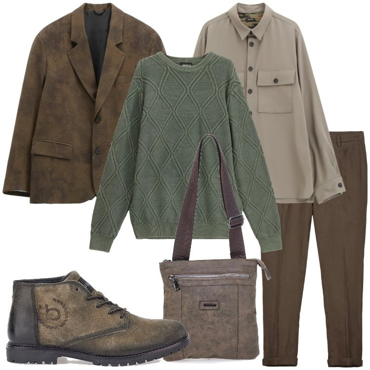 Outfit uomo - Serata informale. Stile Trendy per Serata speciale. Abbinamento con giacche, maglieria, camicie, scarpe stringate, portafogli, pantaloni.