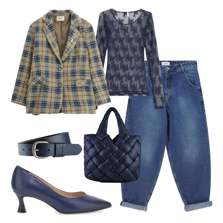 Outfit donna - Décolleté mania. Stile Sporty chic per Ufficio. Abbinamento con cinture, bluse, blazer, jeans, borse tote, décolleté.
