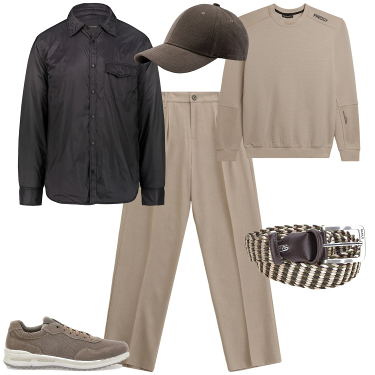 Outfit uomo - Trendy ufficio tempo libero. Stile Trendy per Tutti i giorni. Abbinamento con pantaloni, felpe, giacche, sneakers, cinture, cappelli con visiera.