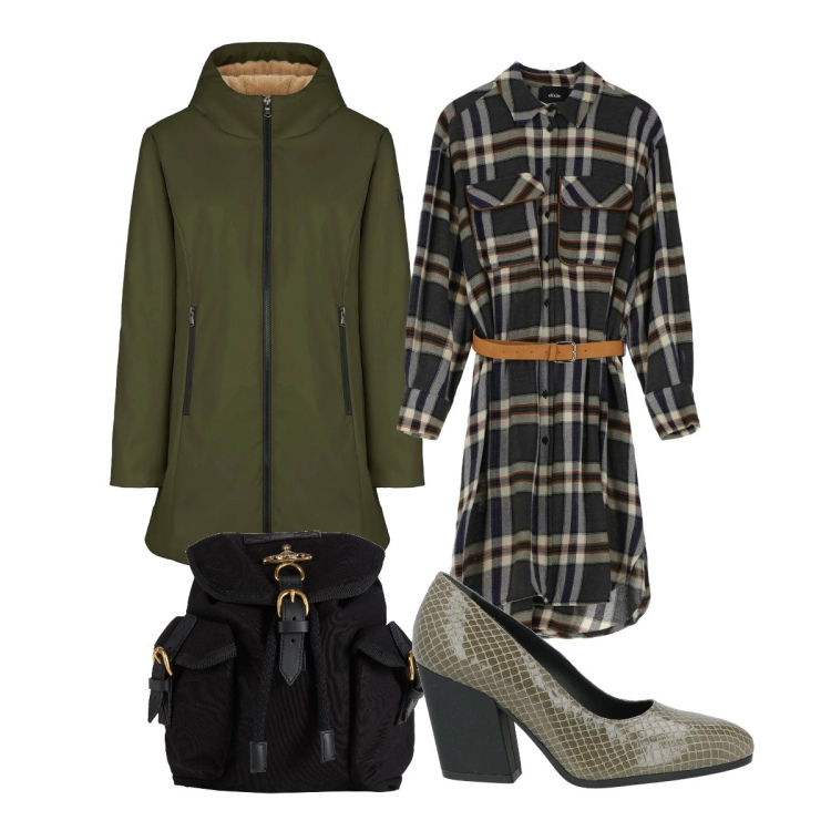 Outfit donna - Vintage retro’ a modo mio curvy. Stile Vintage retrò per Scuola/Università. Abbinamento con décolleté, zaini, vestiti midi/longuette, parka.