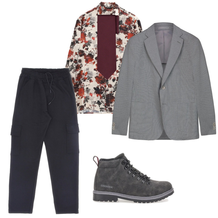 Outfit uomo - Colori freddi. per Tutti i giorni. Abbinamento con camicie, pantaloni cargo, anfibi, cravatte, giacche.