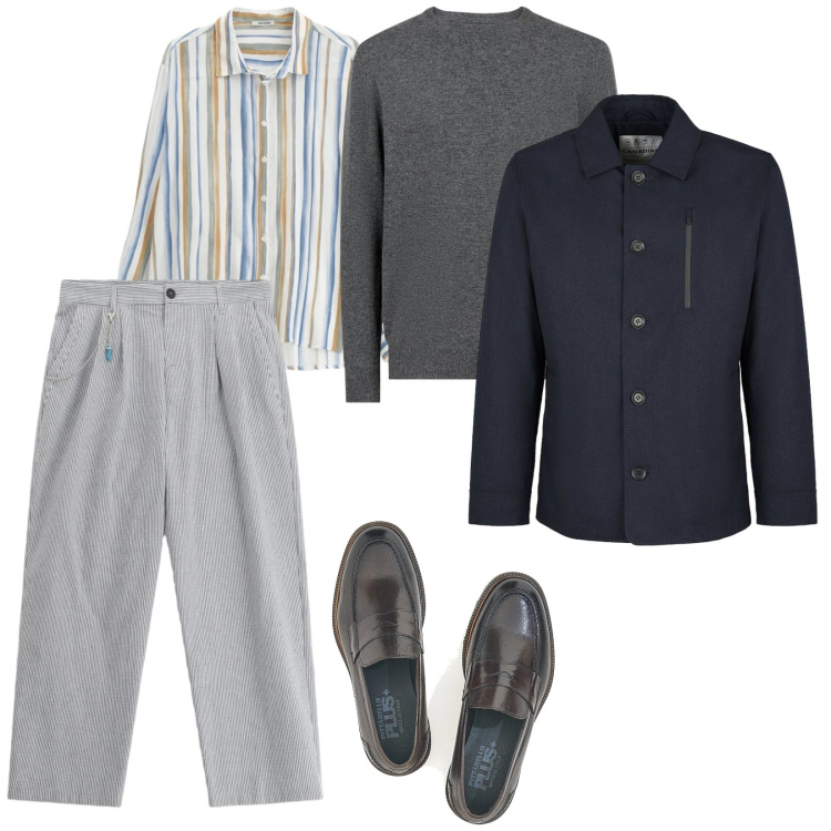 Outfit uomo - Serata informale. per Serata speciale. Abbinamento con camicie, pantaloni, piumini, maglieria, scarpe stringate.