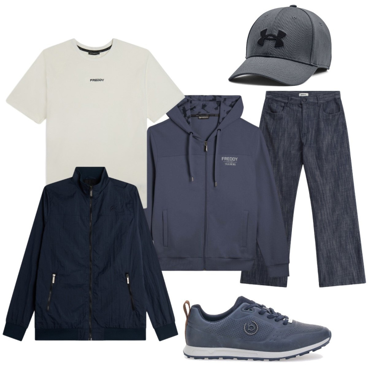 Outfit uomo - Weekend rilassante. Stile Casual per Serata speciale. Abbinamento con jeans, t-shirt, giacche, felpe con cappuccio, sneakers, cappelli.