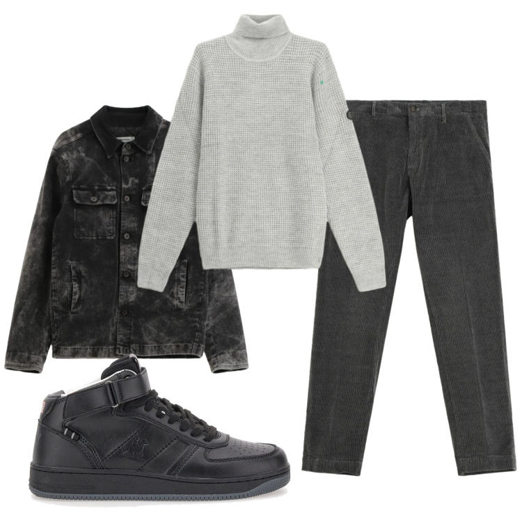 Outfit uomo - Total look #2334345. Stile Casual per Ufficio. Abbinamento con maglieria, cappotti, pantaloni chino, sneakers.