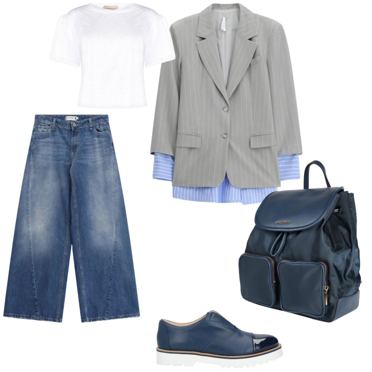 Outfit donna - Sportiva. per Tutti i giorni. Abbinamento con zaini, mocassini, blazer, t-shirt, jeans.