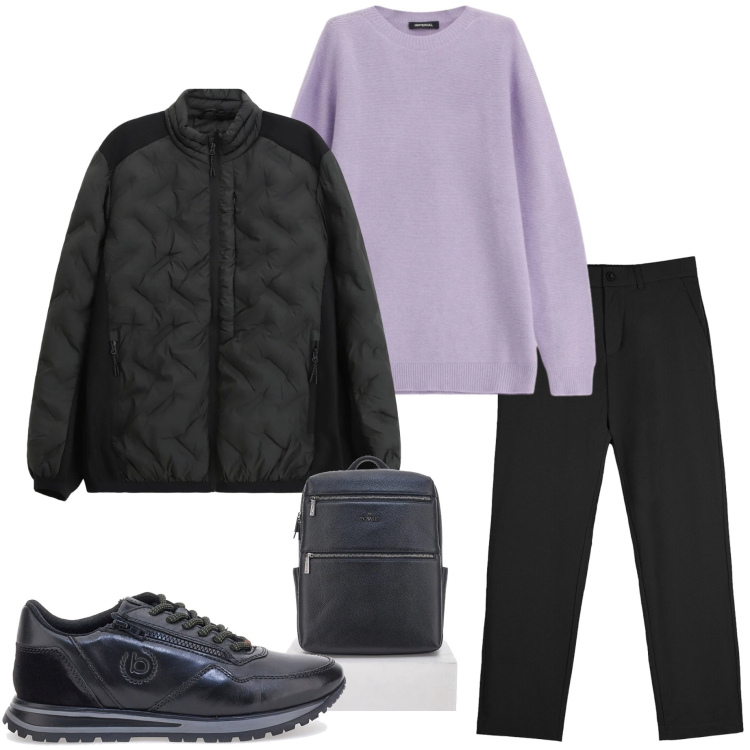 Outfit uomo - Weekend di febbraio. Stile Urban per Tutti i giorni. Abbinamento con giacche, maglieria, pantaloni chino, scarpe stringate, borse sportive.