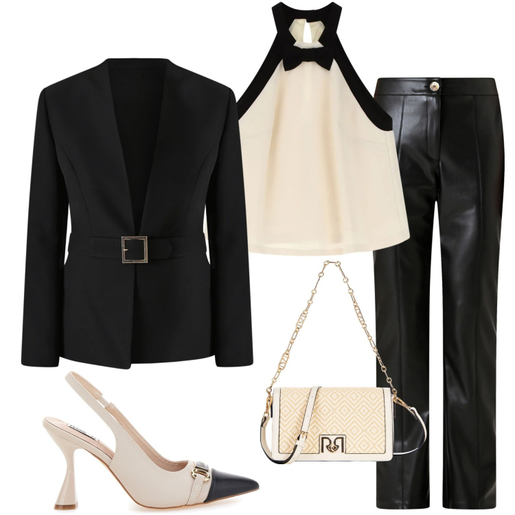 Outfit donna - Décolleté mania. Stile Casual chic per Serata fuori. Abbinamento con top, borse a tracolla, pantaloni, blazer, décolleté.