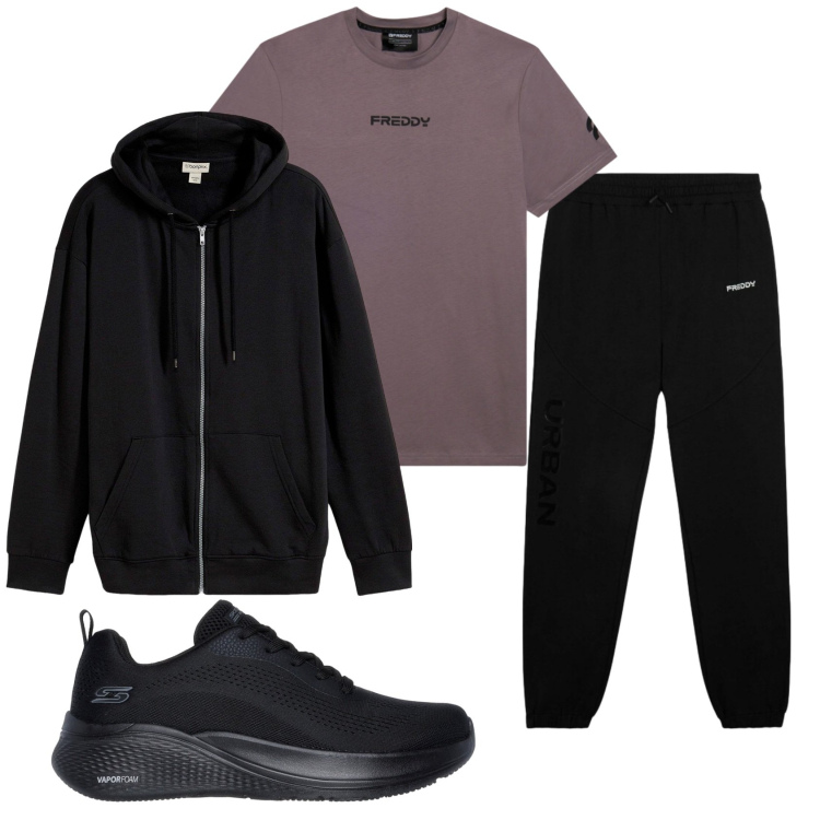 Outfit uomo - Total look #2334395. Stile Casual per Sport. Abbinamento con felpe con cappuccio, t-shirt, pantaloni, sneakers.