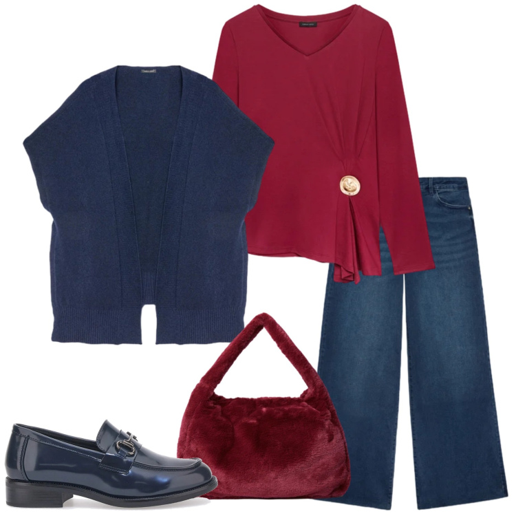 Outfit donna - Sale Fiorella Rubino. Stile Casual chic per Tutti i giorni. Abbinamento con t-shirt, mocassini, jeans, gilet, borse a spalla.