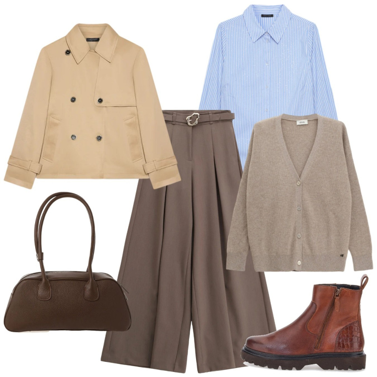 Outfit donna - Stile British in tendenza - @tiffany22. Stile Bon Ton per Tutti i giorni. Abbinamento con pantaloni, borse a mano, cardigans, camicie, stivaletti, trench.