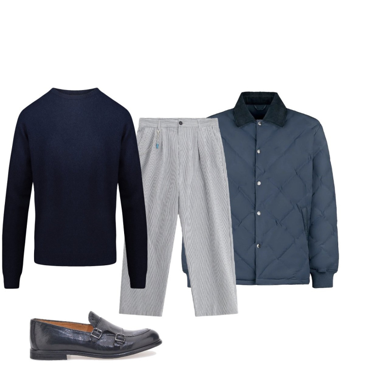 Outfit uomo - Per l’ufficio. Stile Business/Elegante per Ufficio. Abbinamento con pantaloni, giacche, maglieria, scarpe stringate.