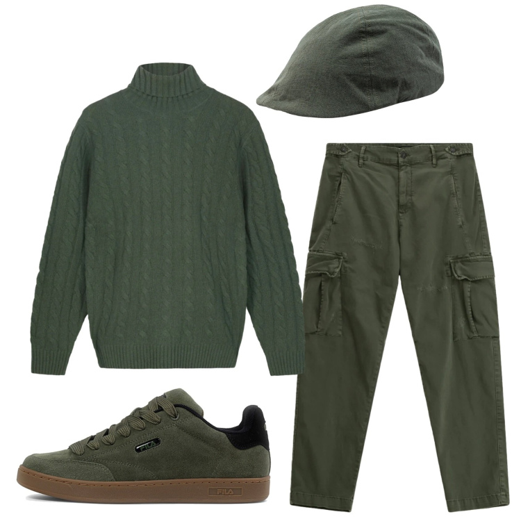 Outfit uomo - Total look #2334426. Stile Casual per Tutti i giorni. Abbinamento con pantaloni cargo, cappelli con visiera, sneakers, maglieria.