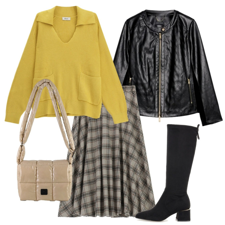 Outfit donna - Daily energy. Stile Bon Ton per Tutti i giorni. Abbinamento con maglieria, gonne longuette, borse a spalla, giacche, stivali.