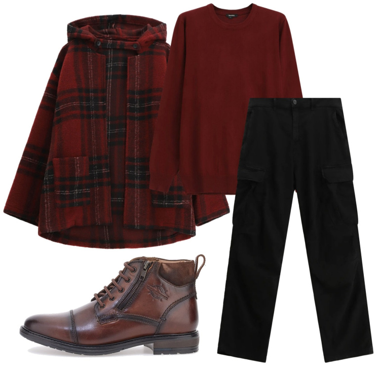 Outfit uomo - Total look #2334472. Stile Trendy per Tutti i giorni. Abbinamento con pantaloni cargo, maglieria, caban, scarpe stringate.