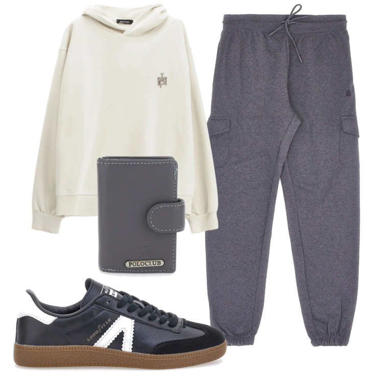 Outfit uomo - Total look #2334477. Stile Casual per Tutti i giorni. Abbinamento con felpe con cappuccio, portafogli, sneakers, pantaloni cargo.