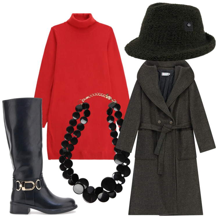 Outfit donna - Charmant. Stile Chic per Serata fuori. Abbinamento con vestiti corti, cappotti, cappelli, stivali, collane.