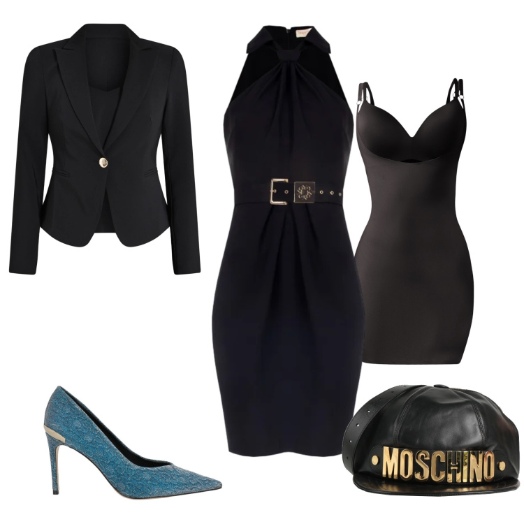 Outfit donna - Blue Midnight Sparkle. Stile Glamour per Serata fuori. Abbinamento con marsupi, décolleté, sottovesti, blazer, vestiti a tubino.