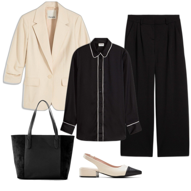 Outfit femme - Bureau. Style Casual chic pour Bureau. Assortir avec chemisiers, chaussures à talon, blazers, pantalon , sac cabas.