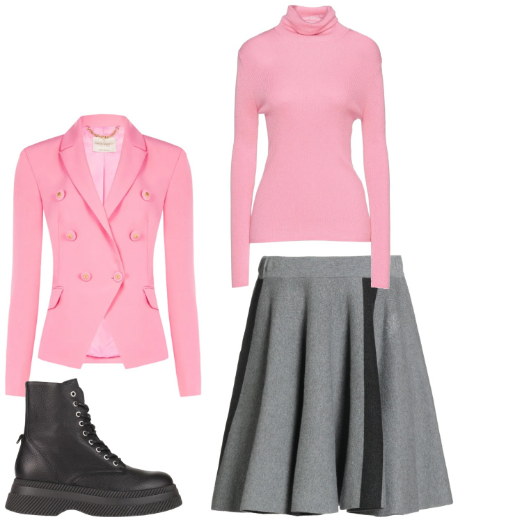 Outfit donna - Grigiorosa. Stile Casual chic per Tutti i giorni. Abbinamento con stivaletti, minigonne, maglieria, blazer.