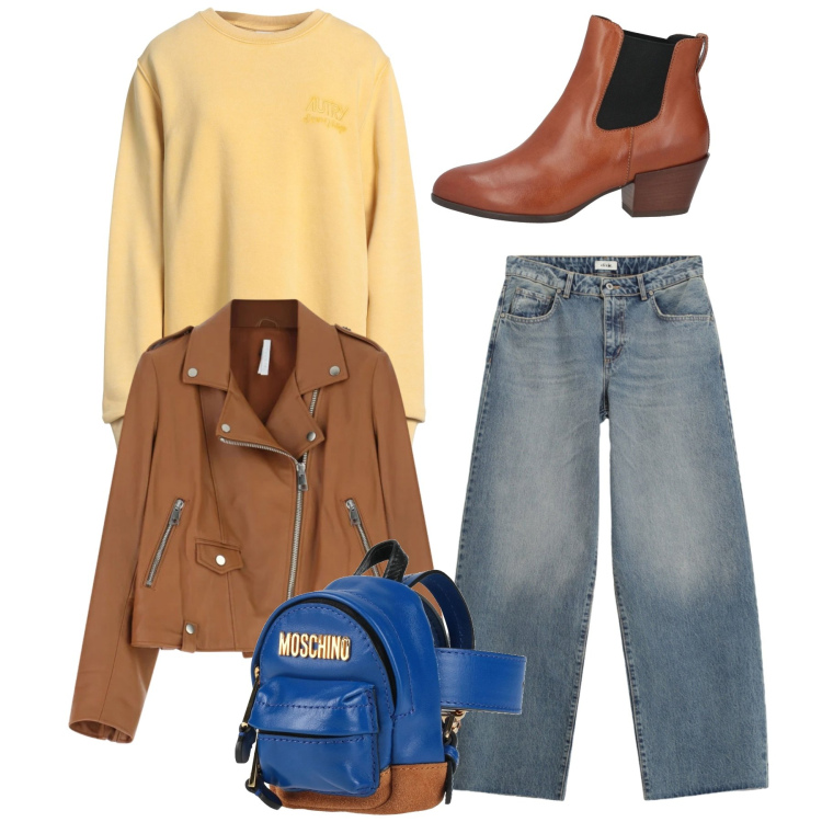 Outfit donna - Curry casual. Stile Casual chic per Tutti i giorni. Abbinamento con marsupi, stivaletti chelsea, felpe, giacche, jeans.