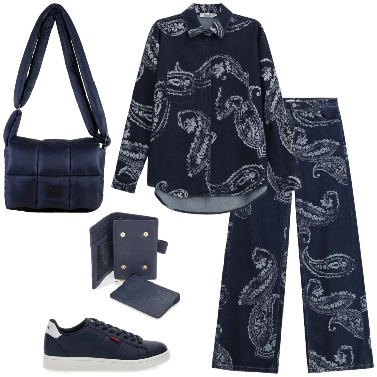 Outfit donna - Total look #2334542. Stile Casual chic per Tutti i giorni. Abbinamento con jeans, camicie, borse a spalla, sneakers, portafogli.