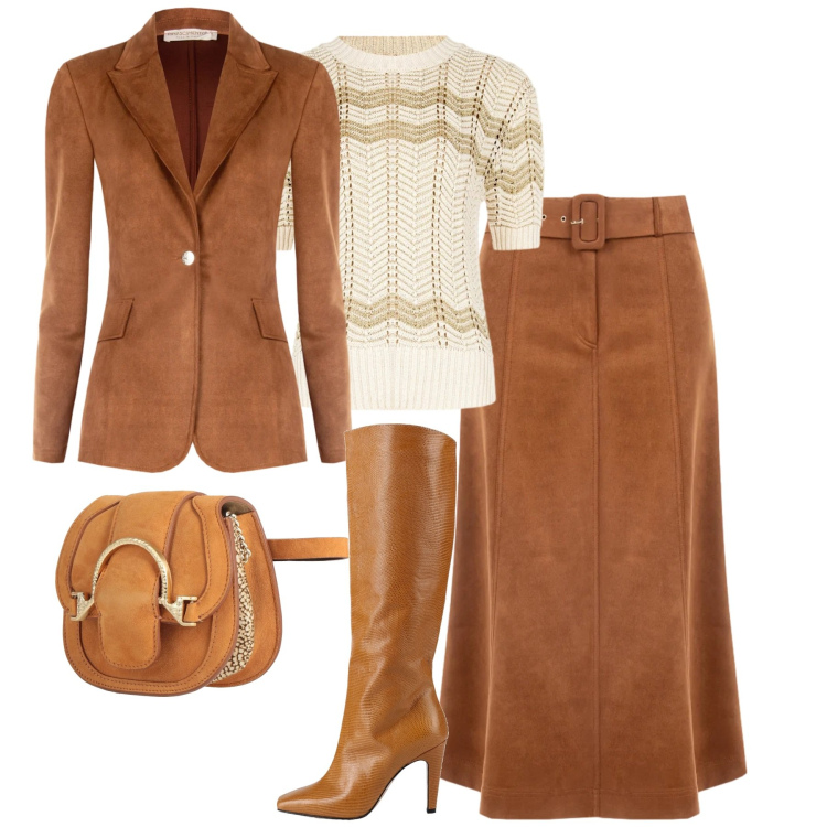 Outfit donna - Febbraio. Stile Minimal per Tutti i giorni. Abbinamento con stivali, marsupi, gonne longuette, blazer, t-shirt.