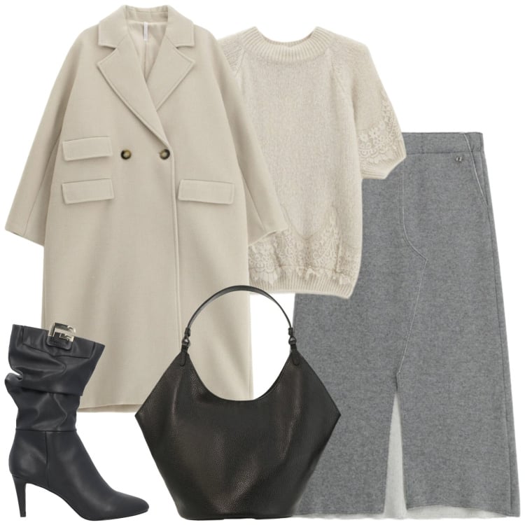 Outfit donna - Febbraio. Stile Urban per Tutti i giorni. Abbinamento con stivali, cappotti, borse a spalla, gonne longuette, maglieria.