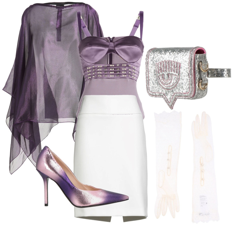 Outfit donna - Estrosa. Stile Sexy per Serata fuori. Abbinamento con minigonne, guanti, marsupi, body, décolleté, cappotti.